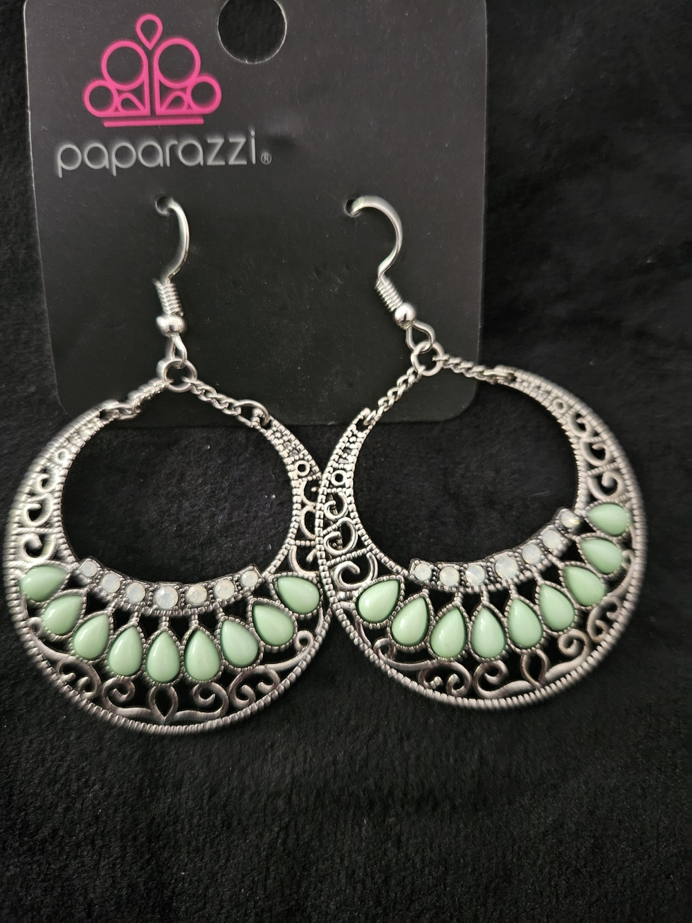 Paparazzi Silver-Tone Mint Teardrop Filigree Hoop Earrings